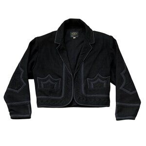 Vtg Chaqueta Size Small Black Wool Embroidered Cropped Jacket Intricate Design